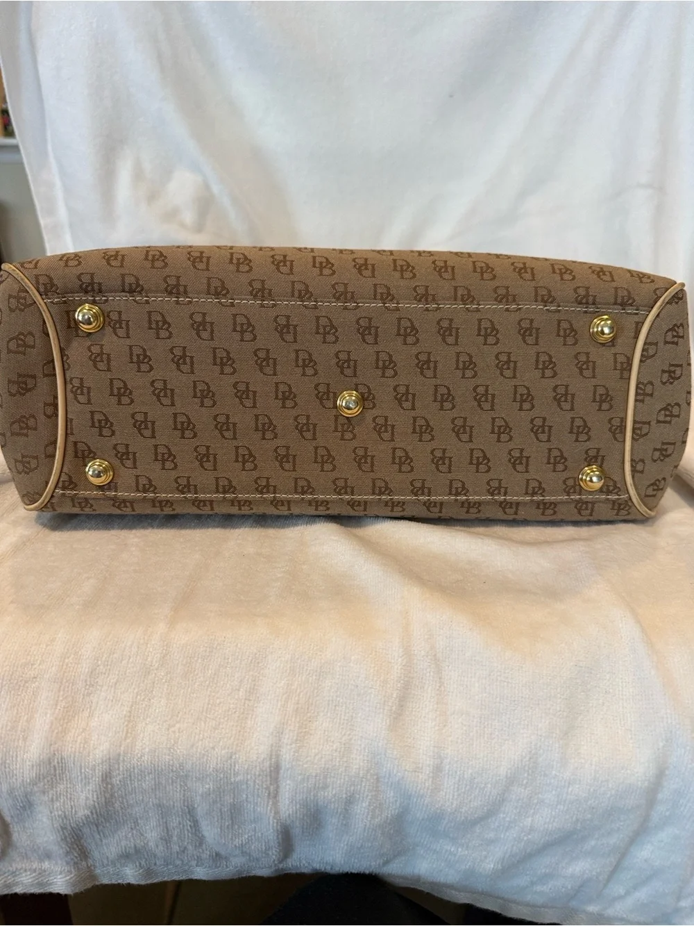 Dooney & Bourke Classic Tote. Tan signature cloth with Tan leather accents